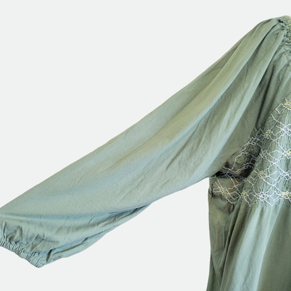 Roaman's Embroidered Empire Waist Smocked Tee - Dusty Jade - Picture 4 of 11